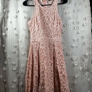 Lulus Women’s Blush Pink Lace Skater Dress Prom Pick Size Small